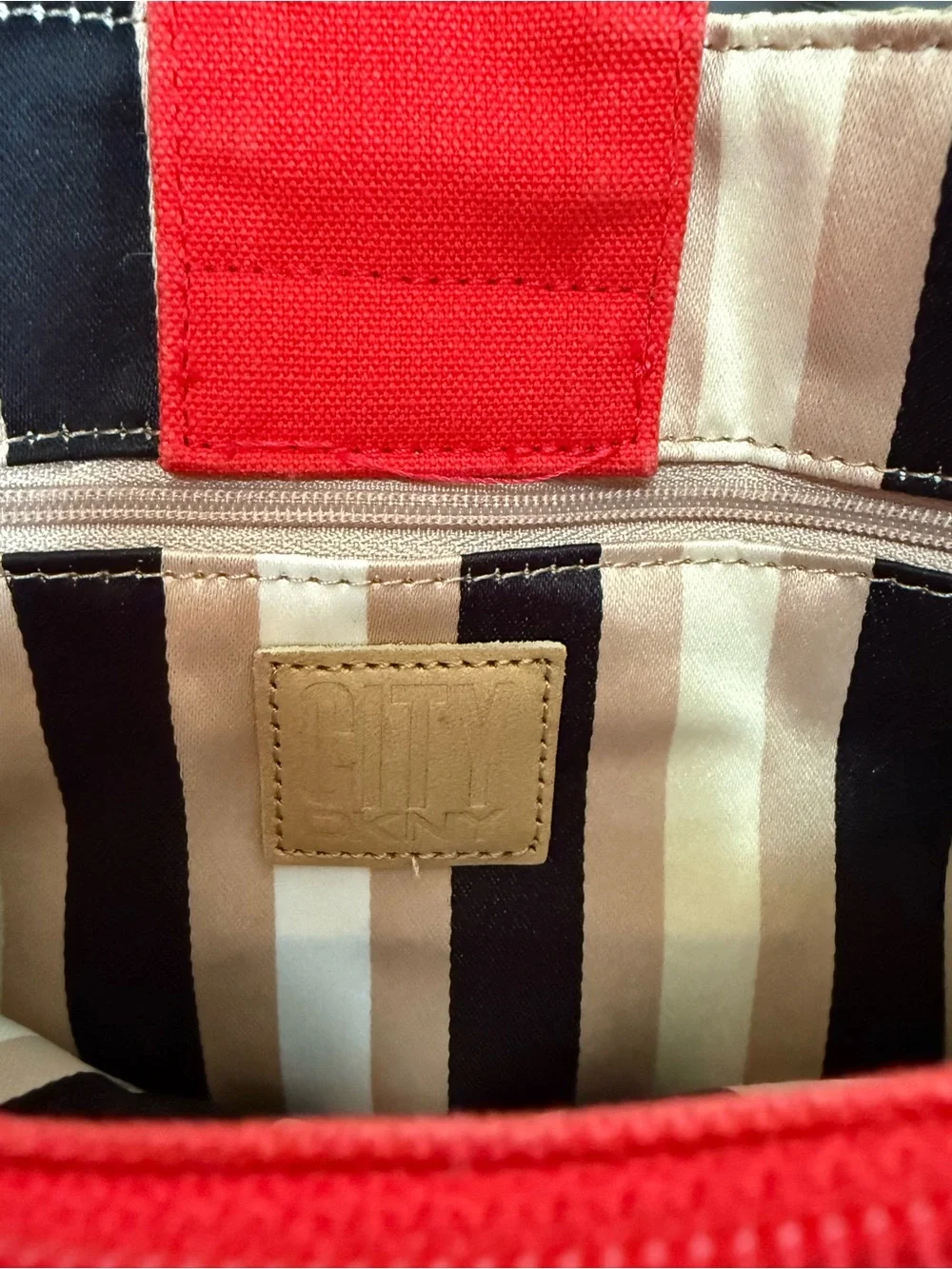 DKNY City Straw Canvas Tote Bag Red & Natural Large Shoulder Bag